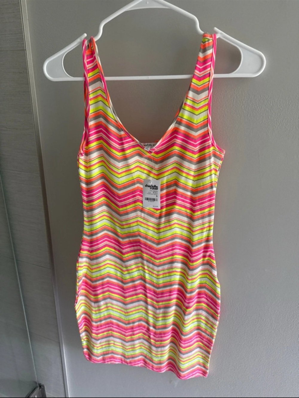 Charlotte Russe Neon Chevron Tank One-Piece - Pink, Yellow, Green